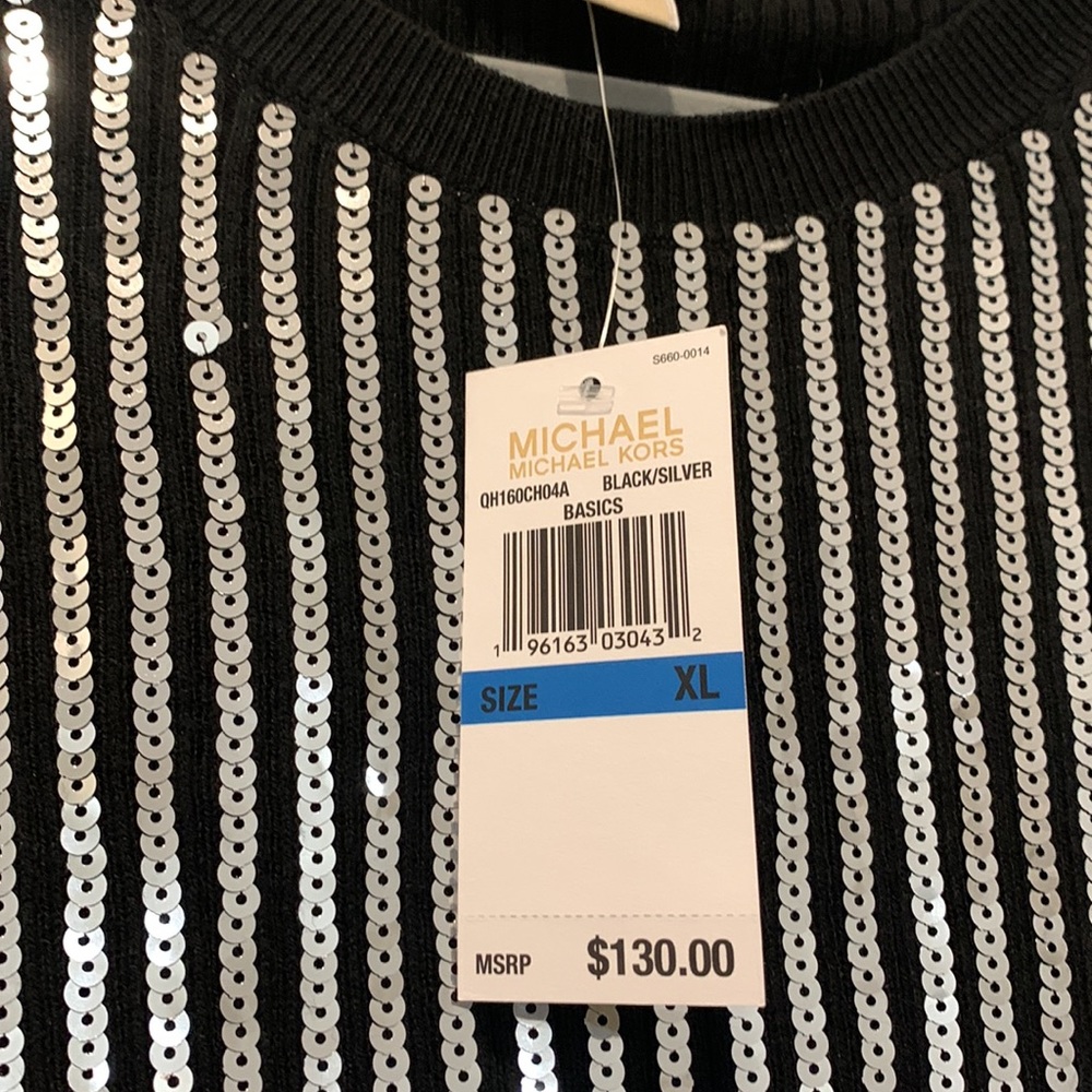Michael Kors Black Full Front Silver Sequin Sweater.NWT size XL New Year Eve top - Picture 4 of 4